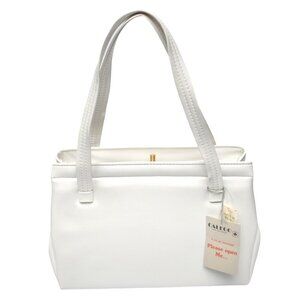 Vintage CALEGO Vegan Faux Leather Handbag 1970s Purse White Gold Simpsons Store